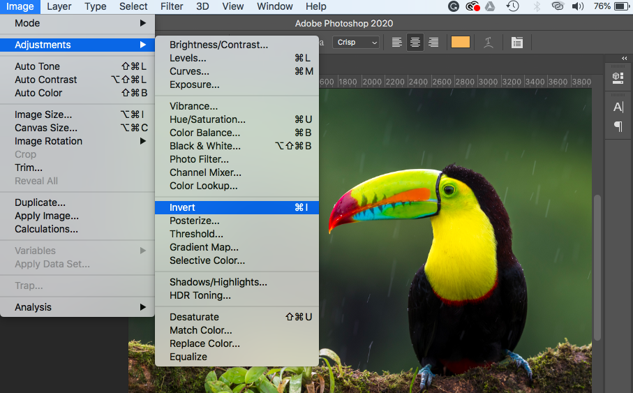 Adjustments menu invert photoshop