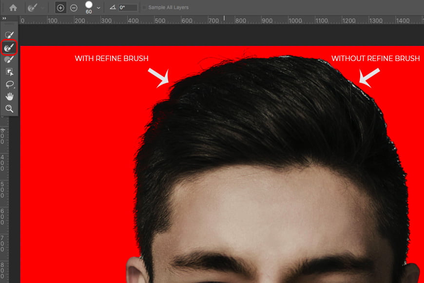 Refine your edge using Photoshop brushes.