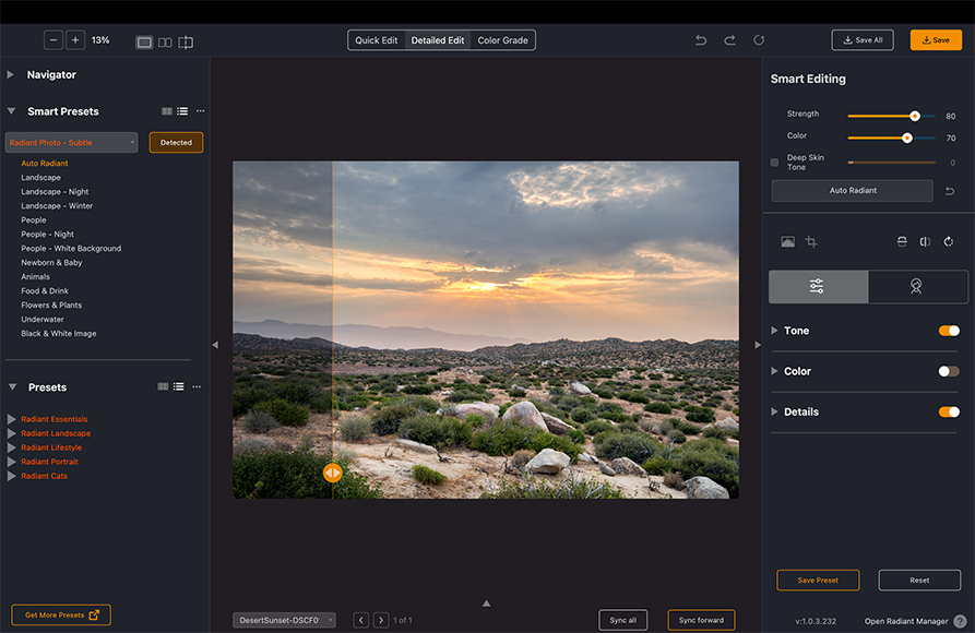 Radiant Photo - Desert Sunset before edit