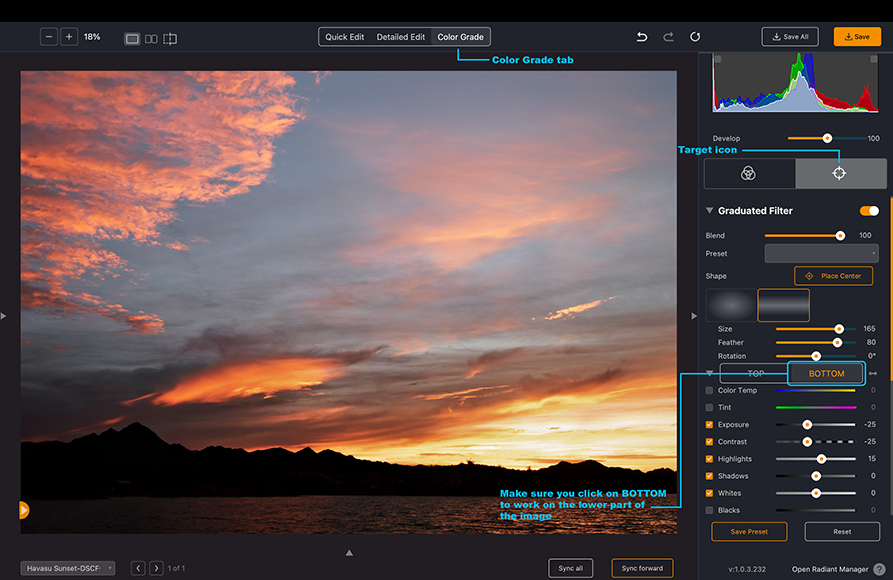 Radiant Photo - Havasu Sunset - Linear Graduated Filter - before edit