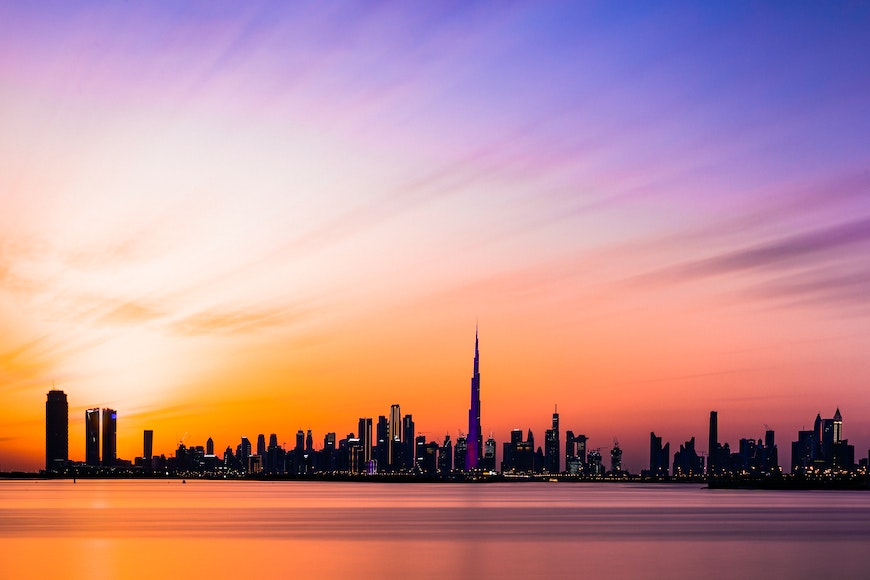 Cityscape with colourful sky